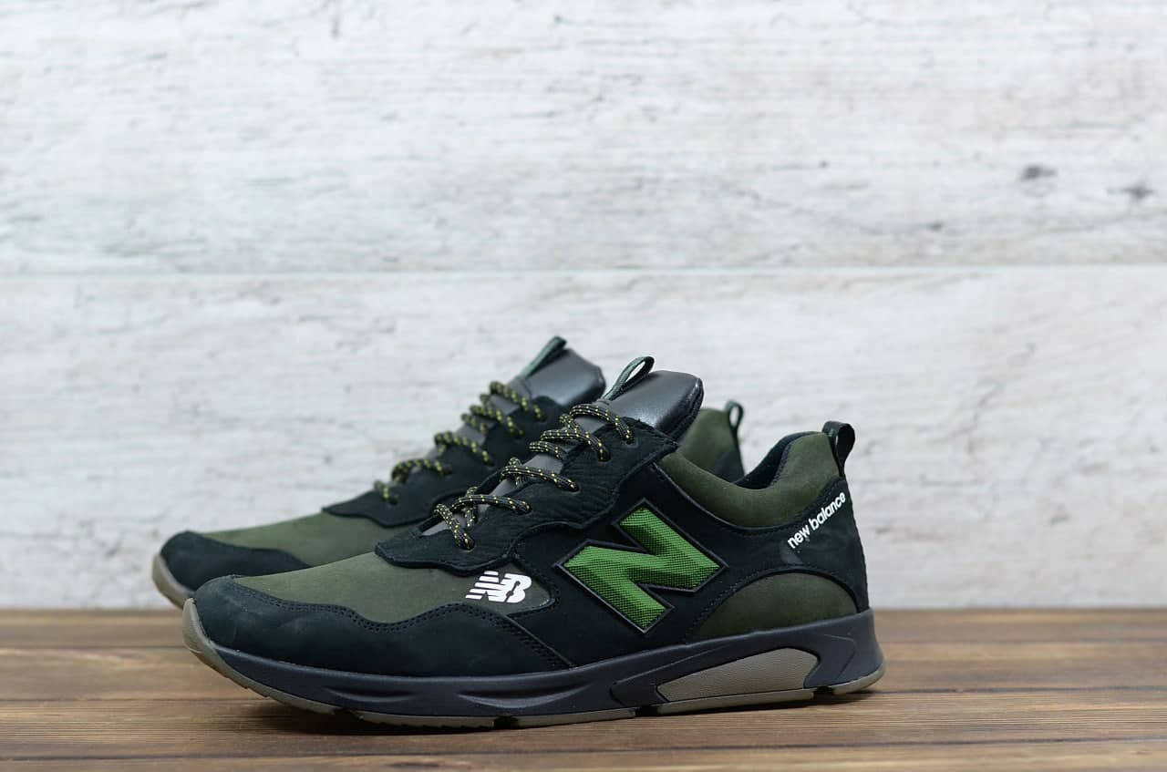 

New Balance мужские весенние/осенние хаки кроссовки на шнурках.Демисезонные мужские кожаные кроссы 43