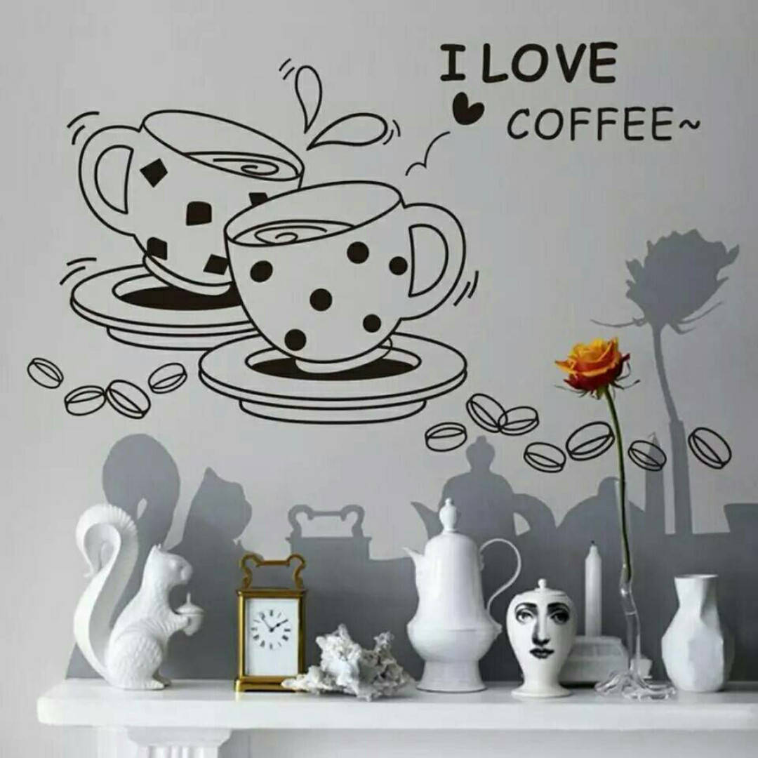 

Виниловые наклейки на стену, стены окна, наклейки на кухню "I love coffee" Я люблю кофе 73*46см (лист50*70см)), Черный