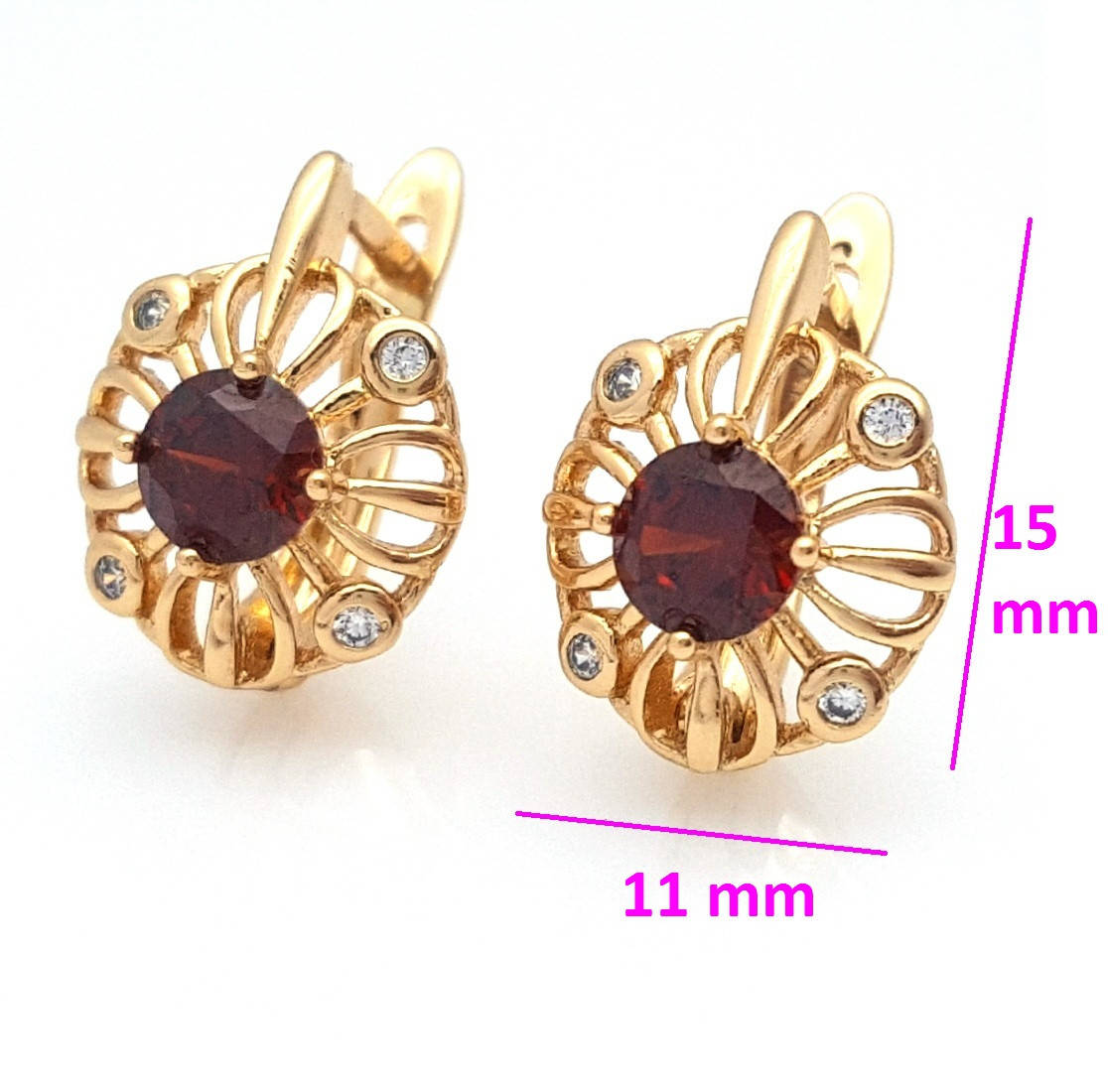 

Серьги позолота Xuping, Паутинка, с красным цирконием, англ.замок, 18К