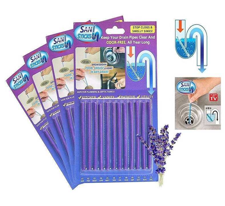 

Палички від засмічень 12 шт SANI STICKS Lavander средство от засоров в трубах