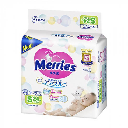 

Подгузники Merries для детей S 4-8 кг 24 шт