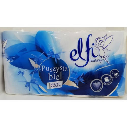 

Туалетная бумага"Elfi" белая 2-х слойная 19 м/150 отрывов 100% целлюлозы (цена з 16 рул.), Белый