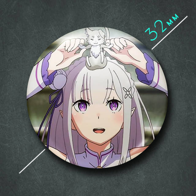 

"Эмилия и Пак (Жизнь с нуля / ReZero)" значок круглый на булавке Ø32 мм