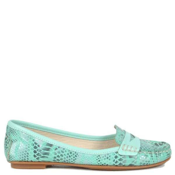 

Женские натуральные кожаные демисезонные голубые мокасины низкий ход с декором Турция