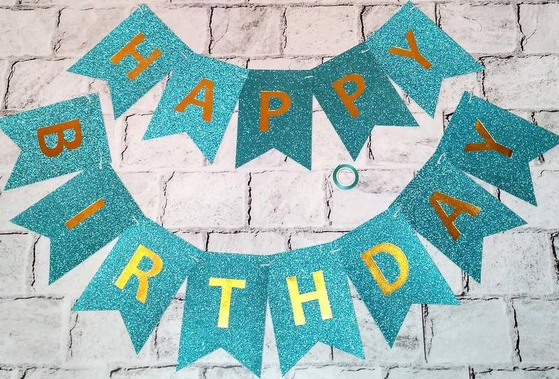 

Гирлянда бумажная Happy birthday "Песок", бирюза, Разные цвета