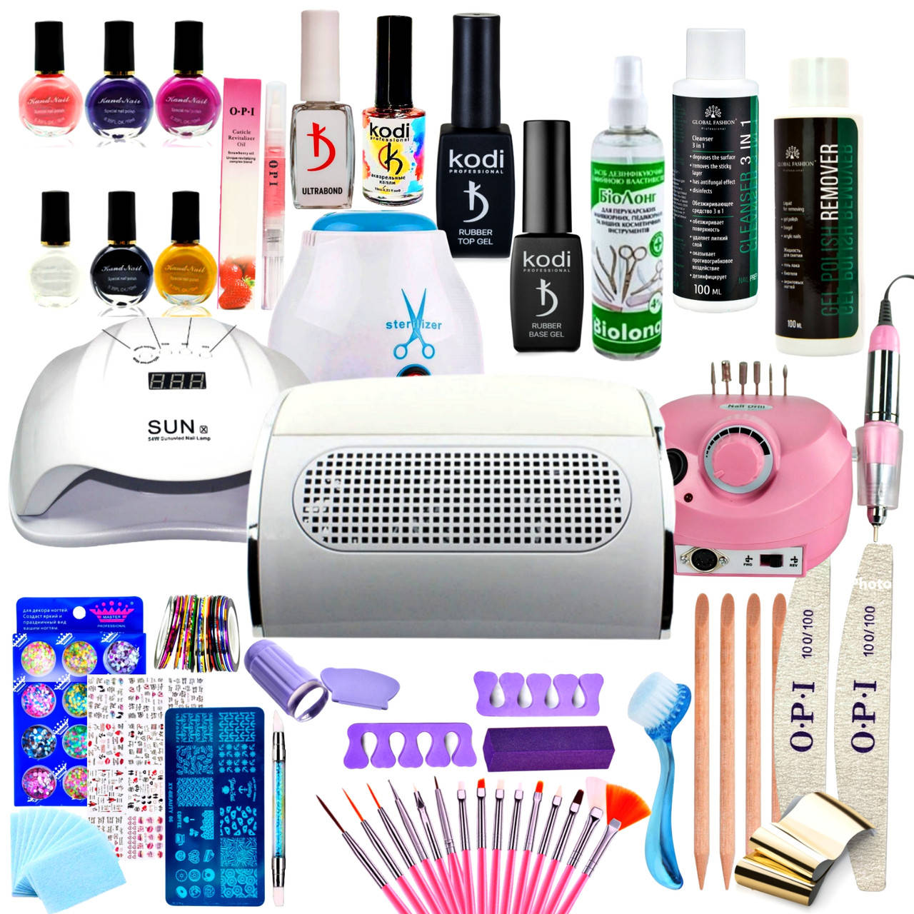 

Стартовый набор для маникюра и педикюра MAXI, покрытие ногтей гель лаком, лампа Sun X 54W, маникюрный набор