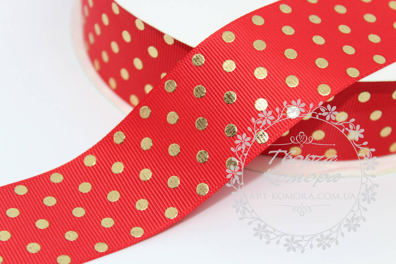 

Репс красный в блестящий золотой горох, 38 мм