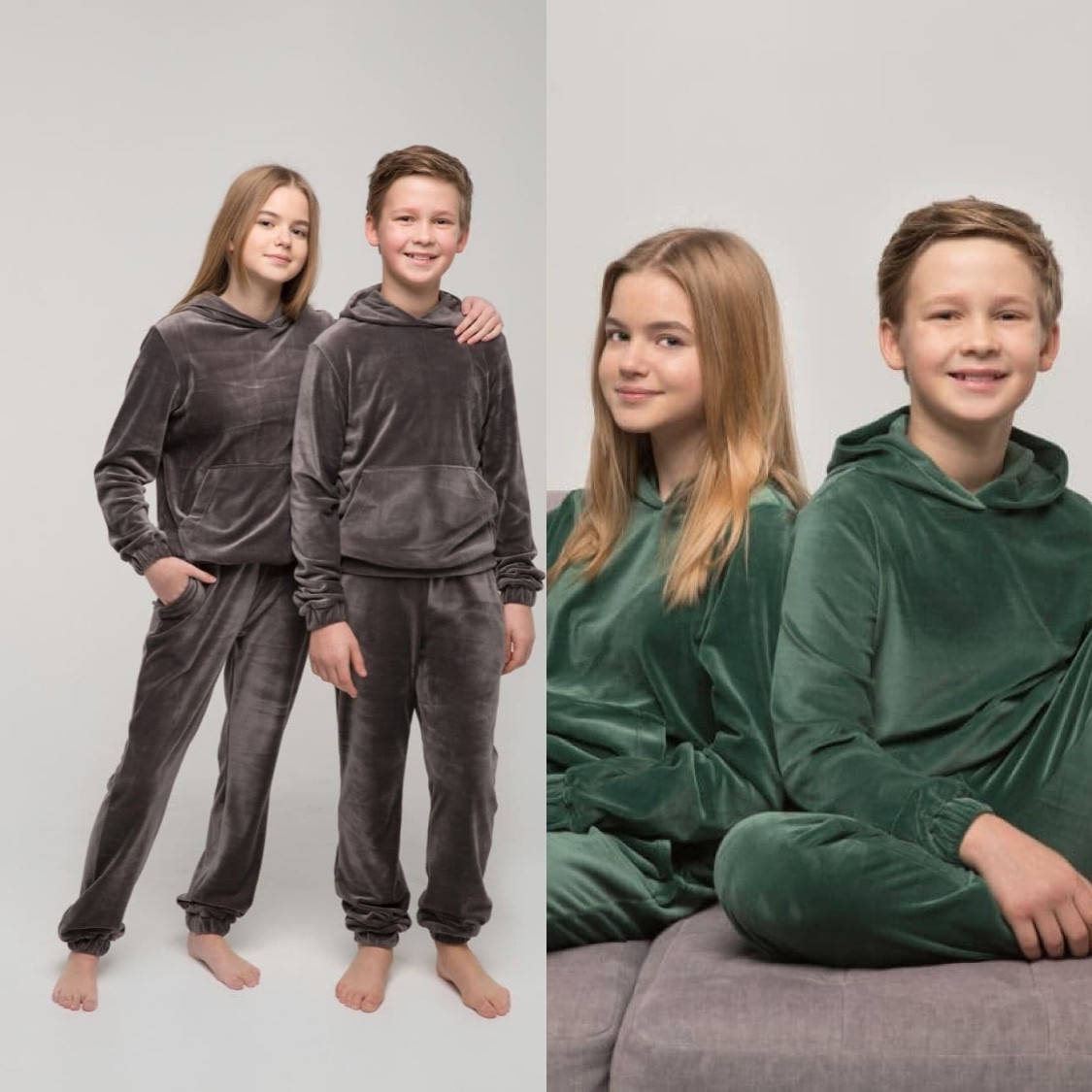 

Однотонный велюровый костюм для мальчика и девочки 140, графит