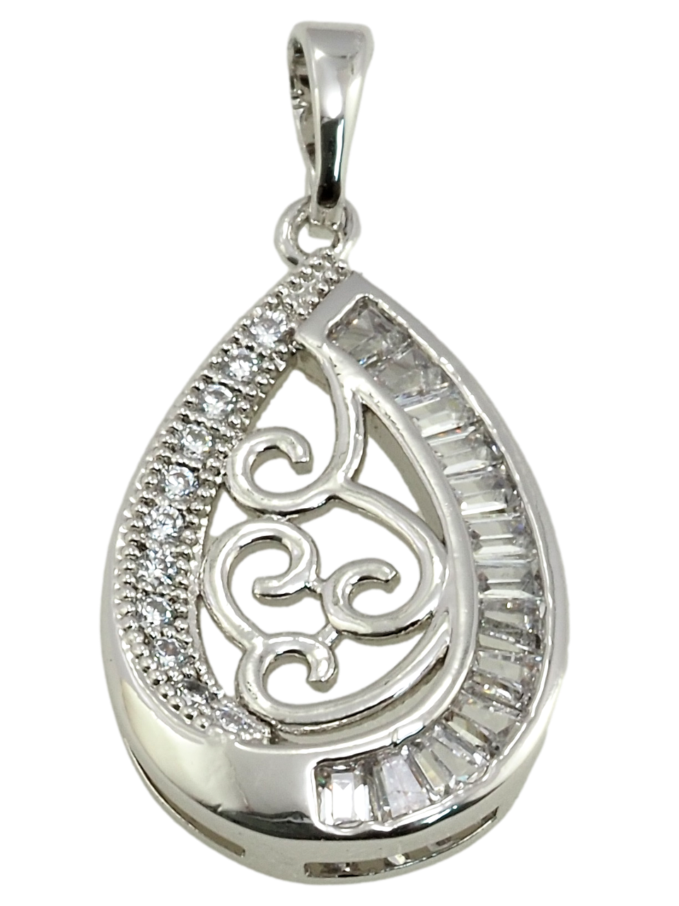 

Кулон Xuping Родий "Капелька с цирконием и вензельным узором" для цепочки до 5мм