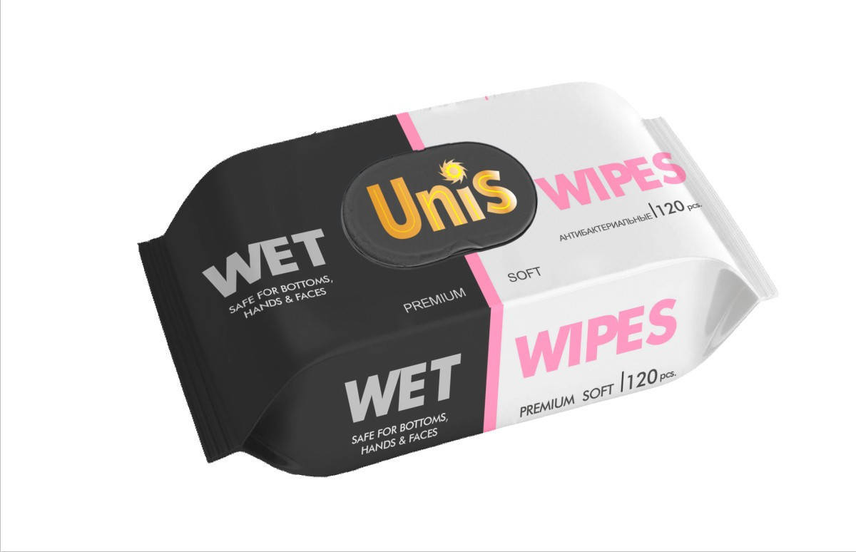

Влажные салфетки UNIS с пластиковой крышкой универсальные для всей семьи, 120 шт.