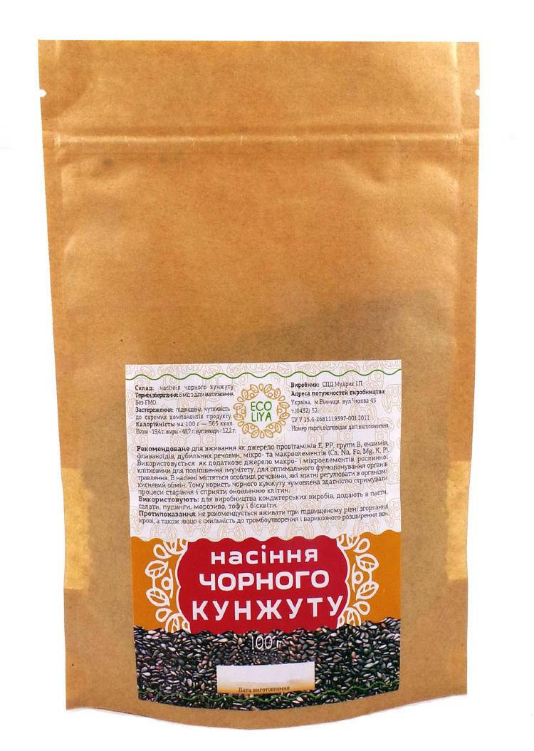 

Семена чёрного кунжута, 100г Эколия