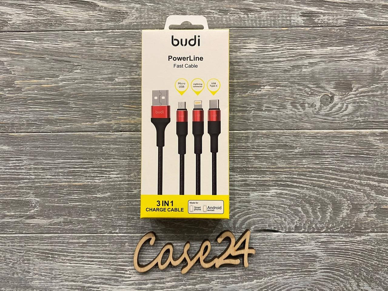 

Универсальный кабель Budi на Micro-usb, Lightning, Type-C (1,2m), Черный