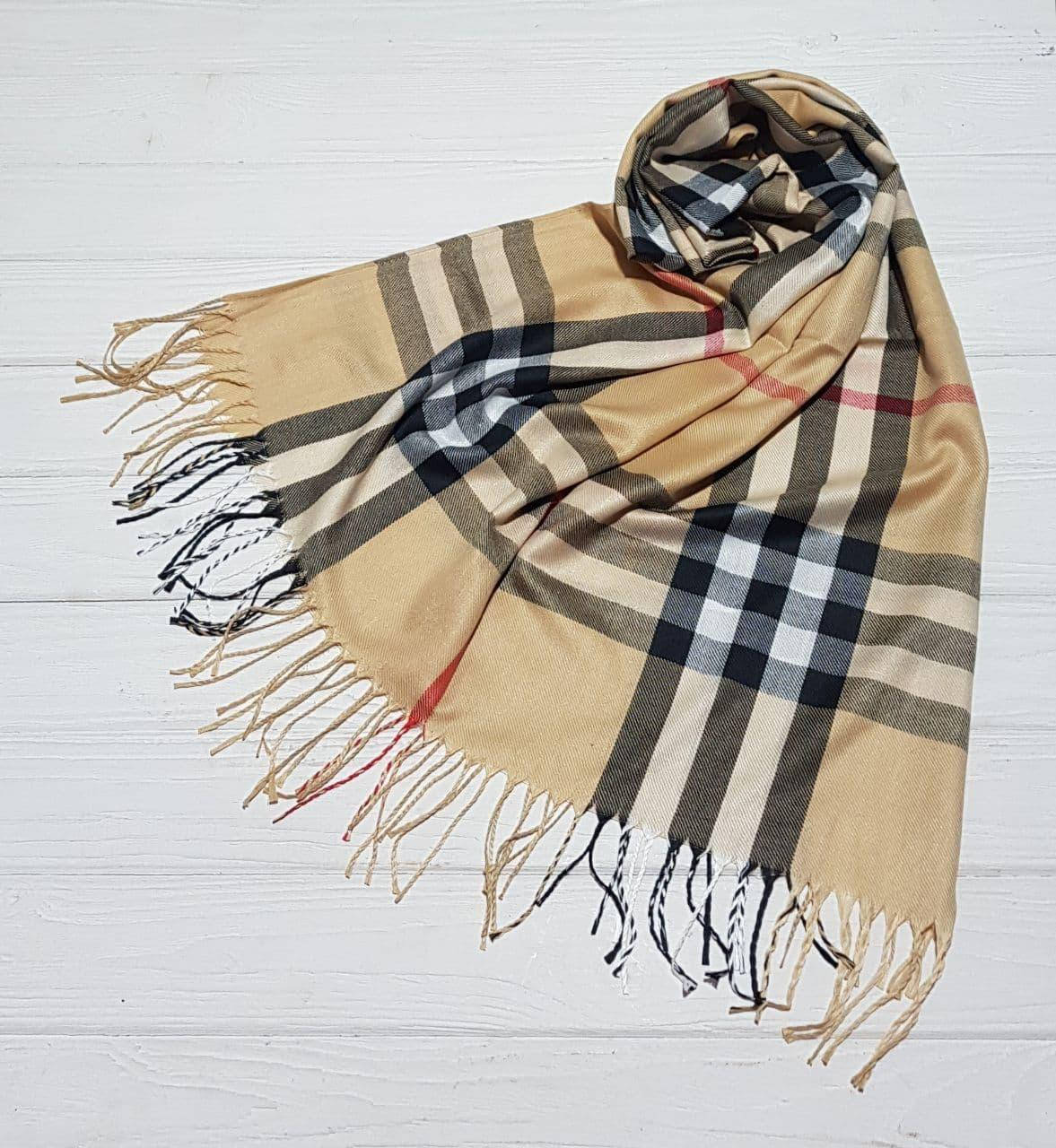 

Стильный весенний шарф палантин в клетку, Бежевый