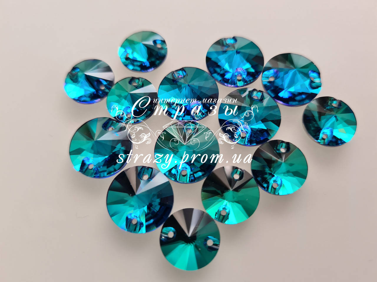 

Стразы пришивные Lux Круги 14мм. Green Zircon, Зелёный