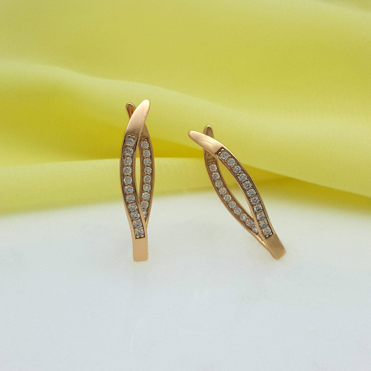 

Серьги медзолото, Волнистая Тропинка с цирконием, позолота 18К