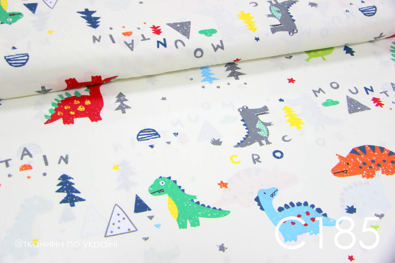 

Ткань сатин Динозавры рисунки, Разные цвета