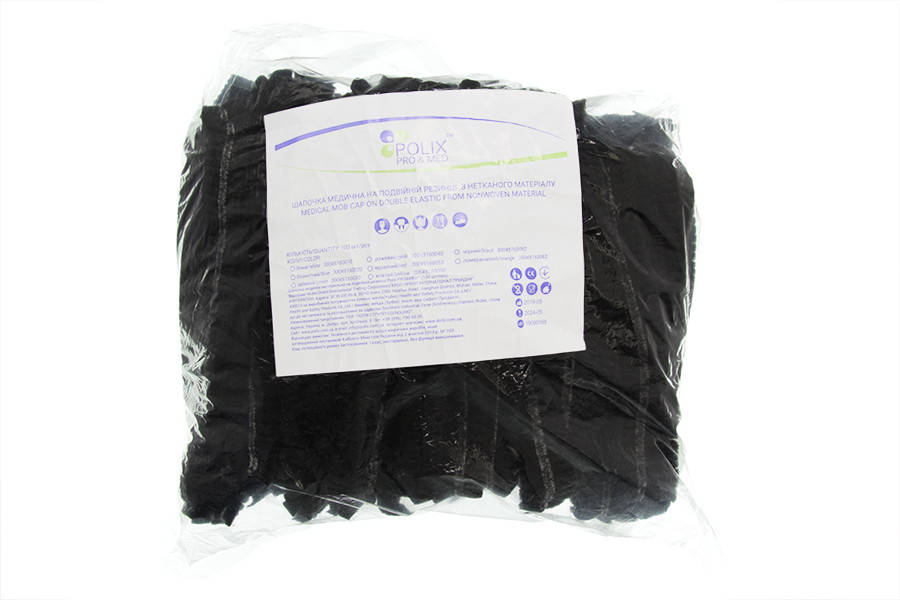 

Шапочки одноразовые на двойной резинке Polix, упаковка 100 шт., черные