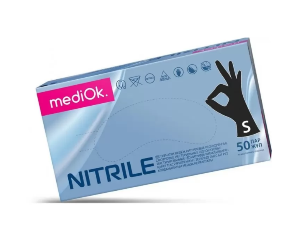 

Перчатки нитриловые, Mediok Blask - 50 пар, размер S, черные, Черный