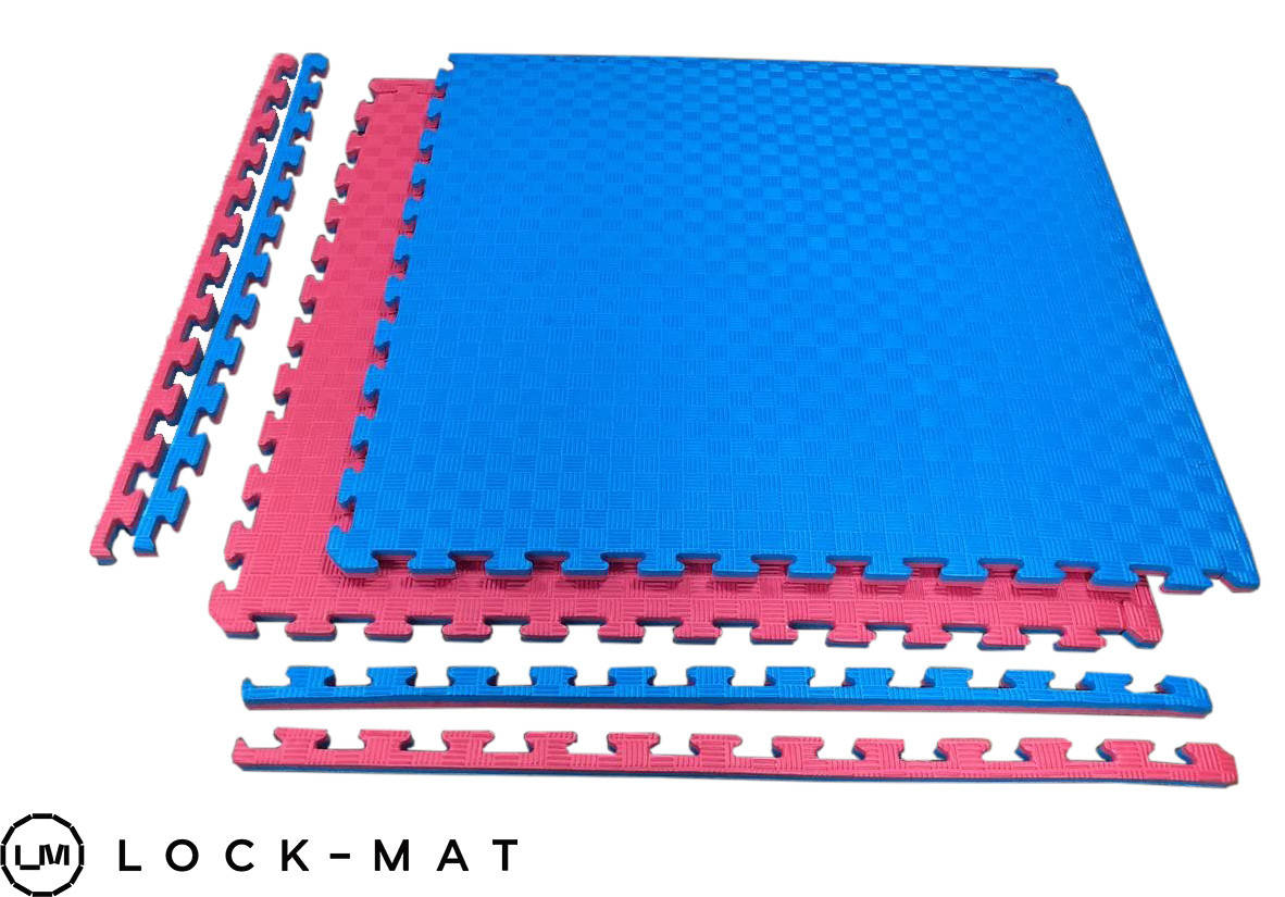 

Спортивные маты татами ласточкин хвост 1м х 1м , 20 мм, 120 кг/м.куб. красно- синие