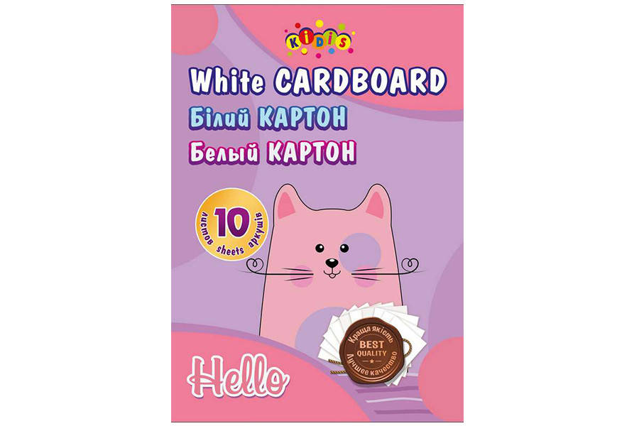 

Картон білий А4 10 аркушів, 220 г/м2 Kidis My cat 25шт/уп
