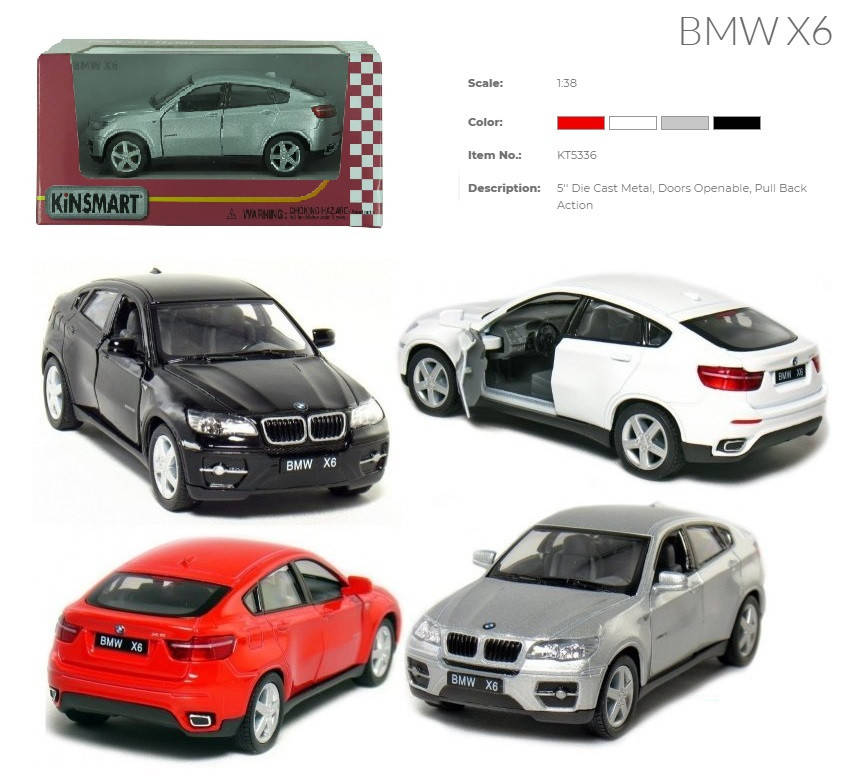 

Модель машини KINSMART BMW X6 4 види 1:38 металева інерційна KT5336W