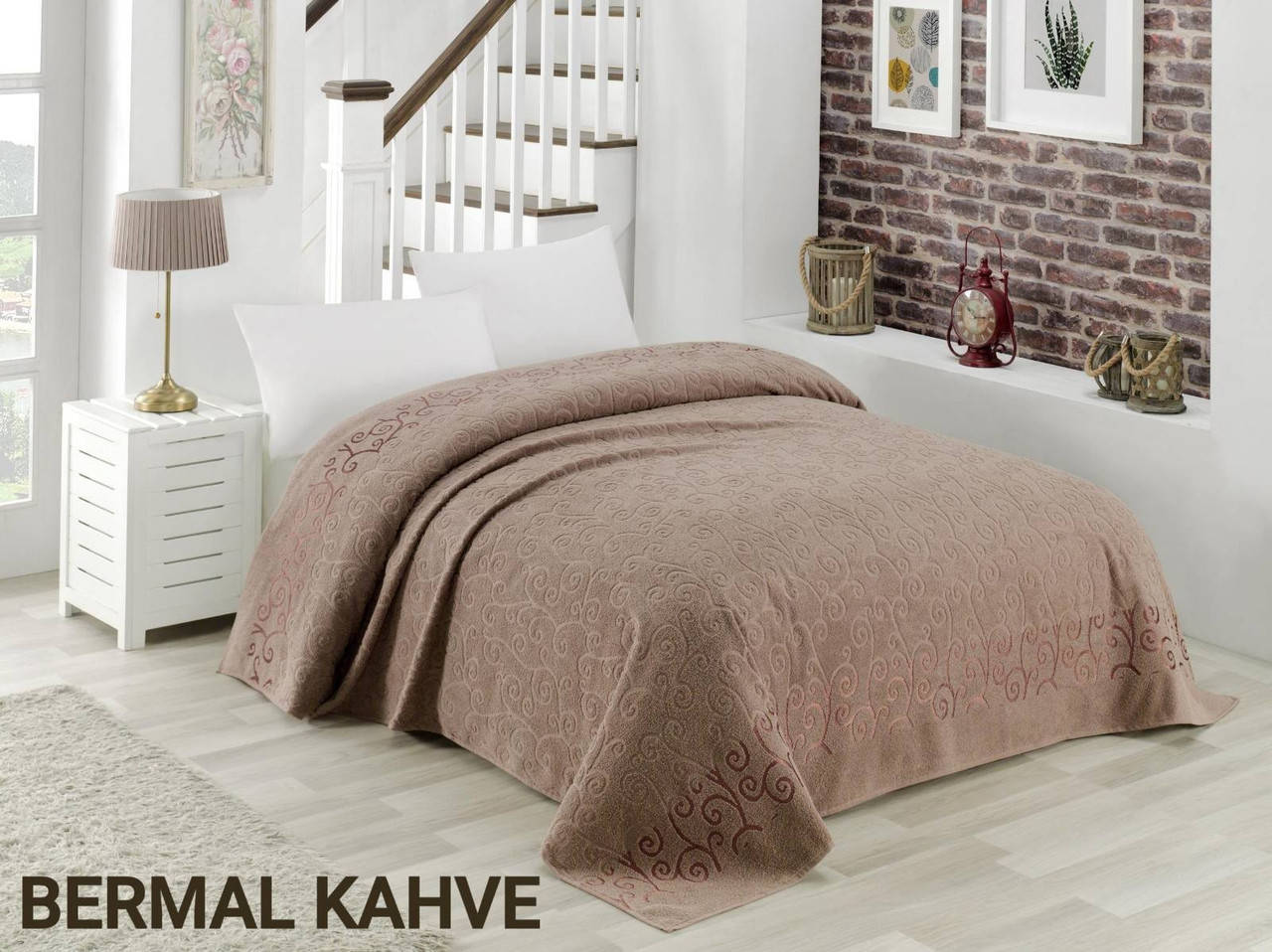 

Махровая хлопковая жаккардовая простынь Zeron 200х220 Евро Турция BERMAL KAHVE Коричневый