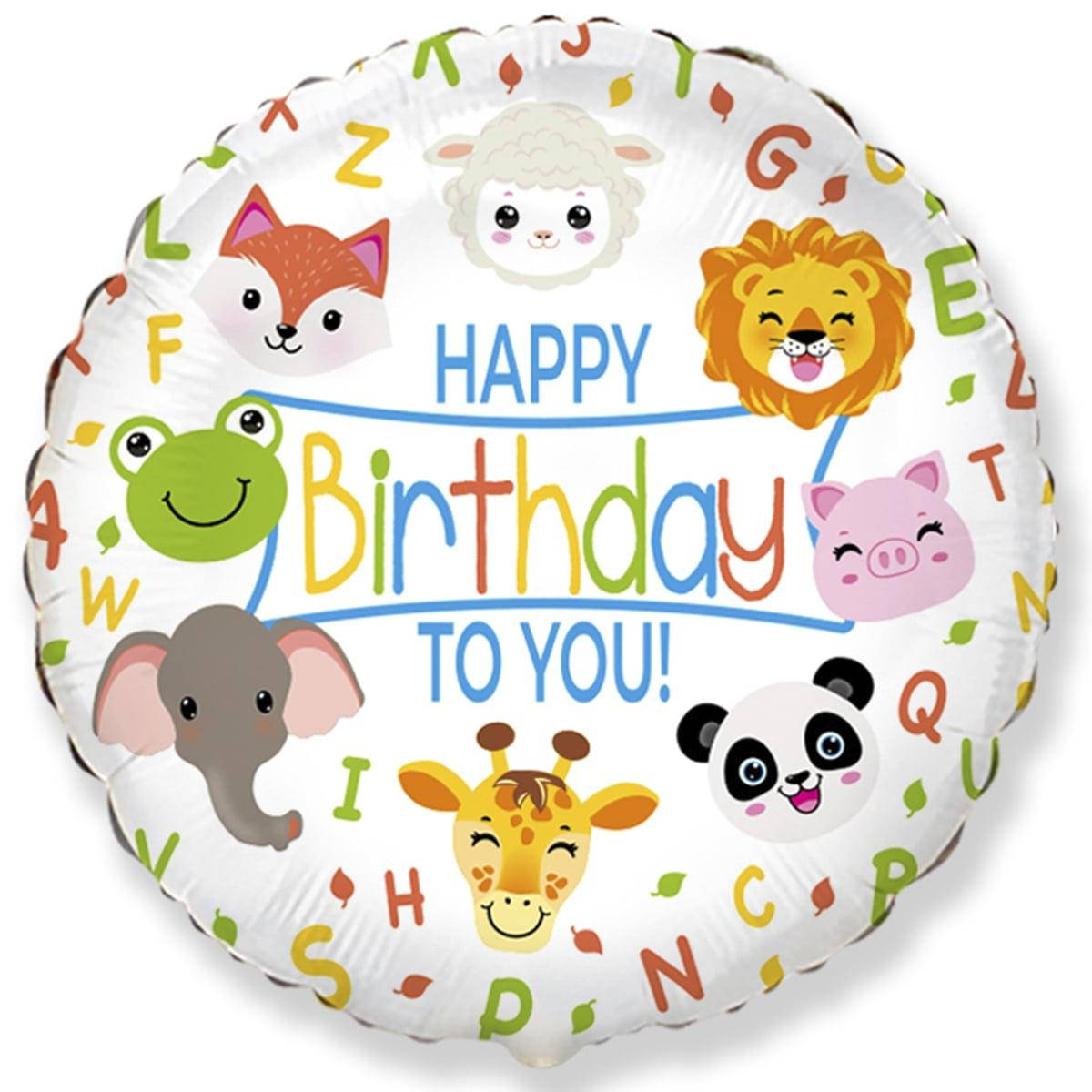 

Коло фольговане 18" Happy Birthday тварини FLEXMETAL, Разные цвета