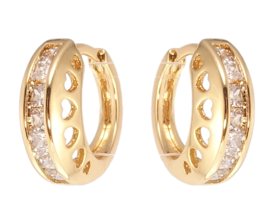 

Серьги Xuping Позолота 18K колечки "Дорожки циркония боковой узор сердечки"