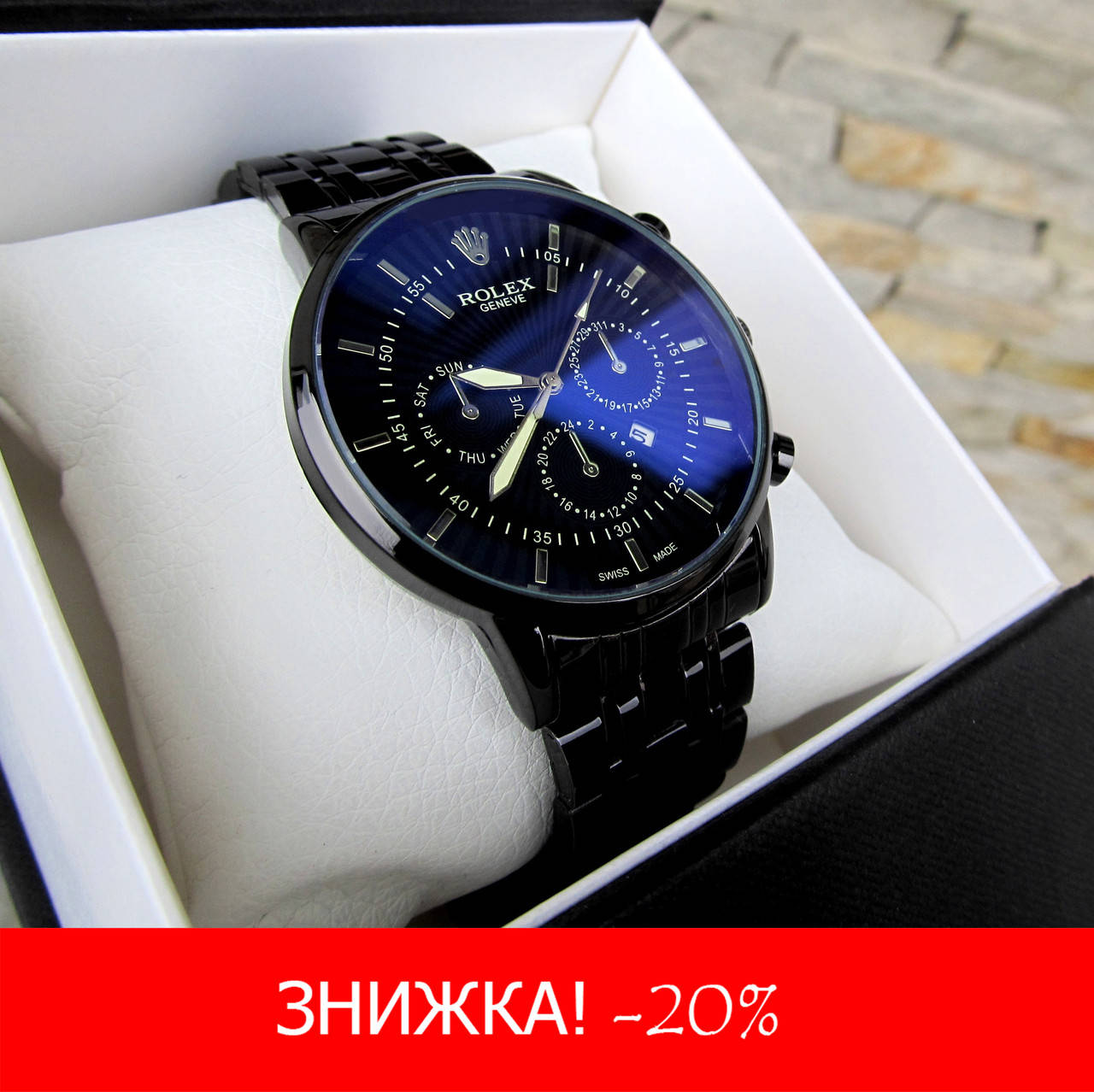 

Мужские кварцевые часы Rolex (Ролекс) черные хамелеон