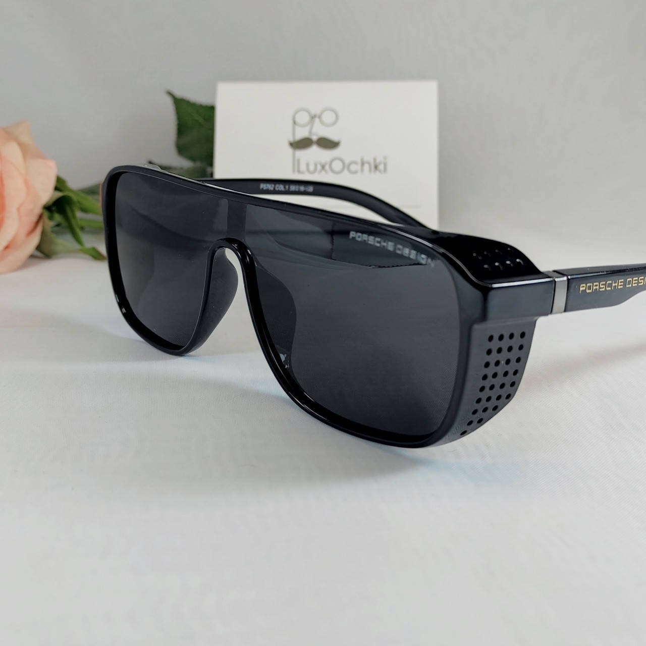 

Мужские солнцезащитные поляризованные очки Porsche Design с широкой боковиной, Черный