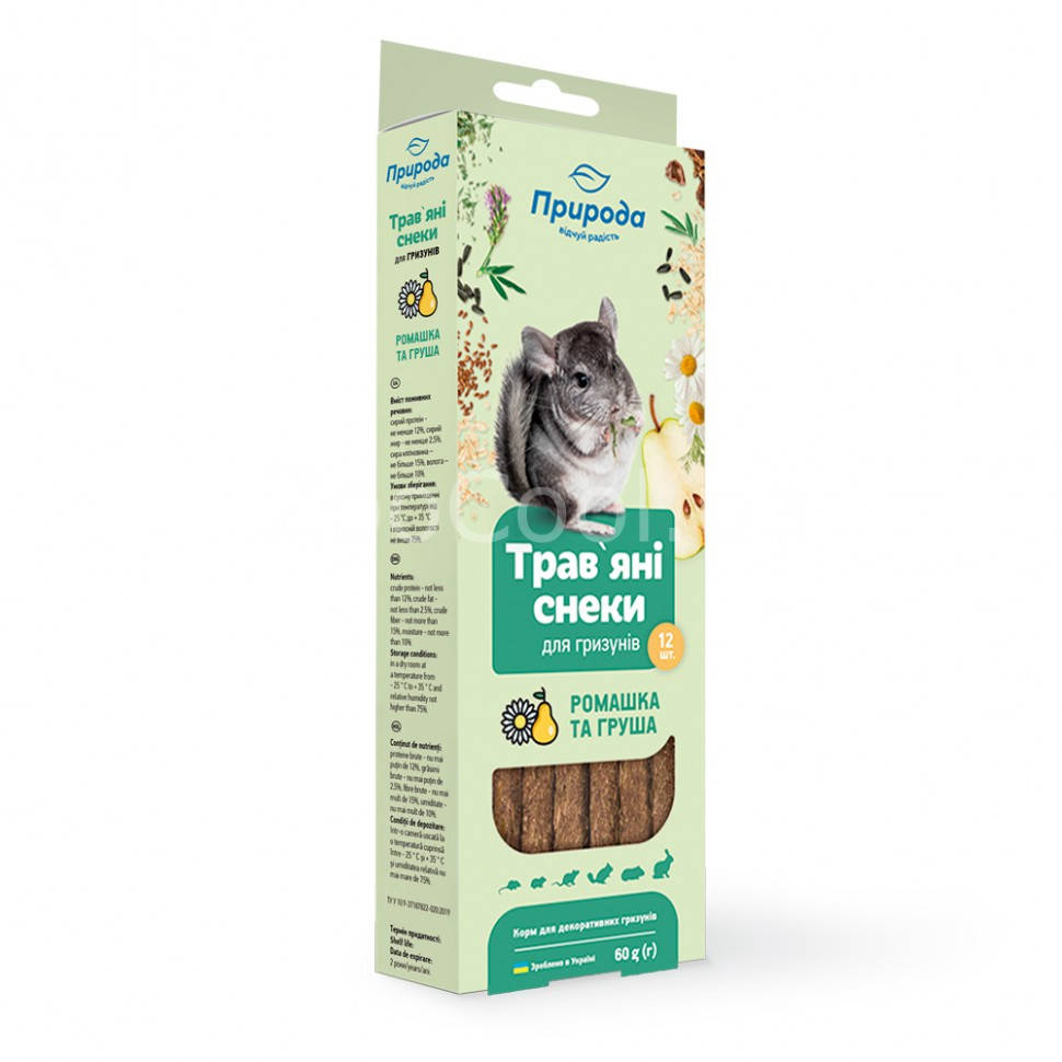 

Лакомства для грызунов Травяные снеки "Ромашка та груша" 12 шт.