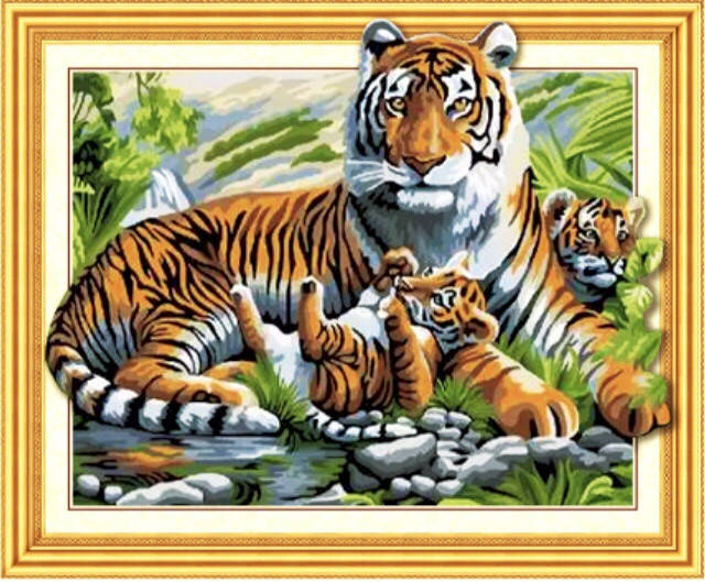 

50*40см 5D Тигрица с детьми, алмазная живопись, полная выкладка