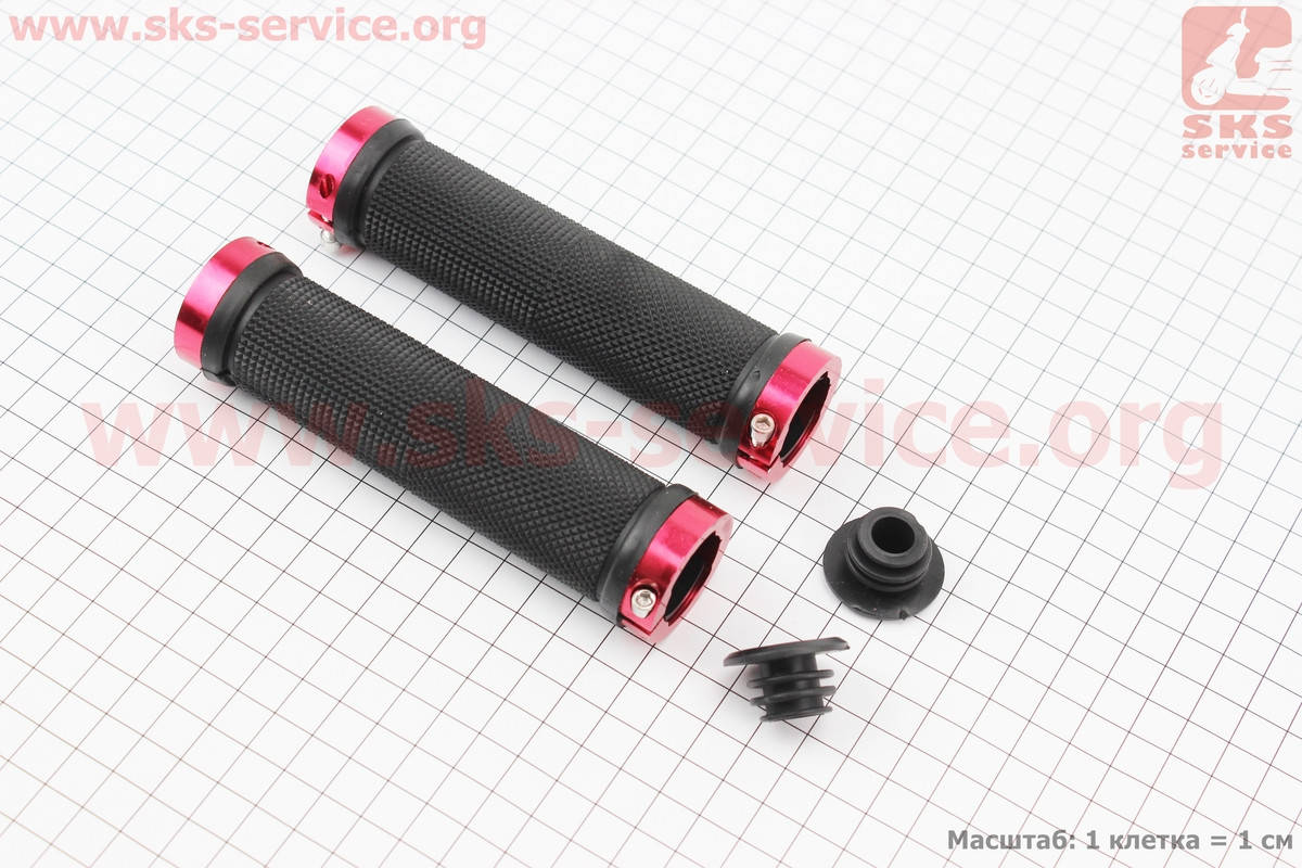 

Ручки руля 130мм с зажимом Lock-On с двух сторон, черно-красные FL-426