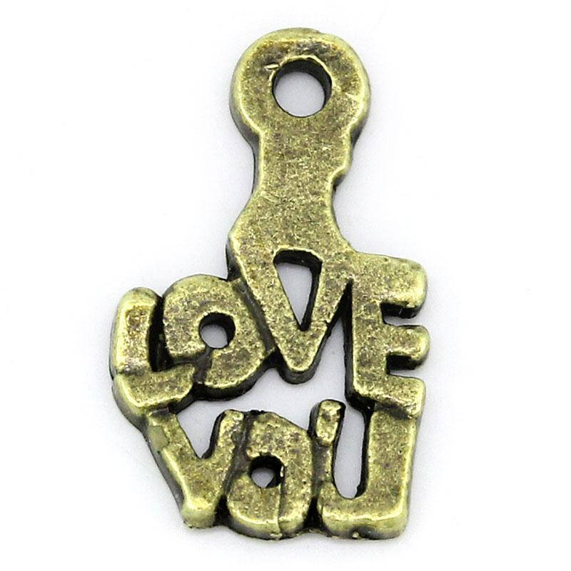 

Подвеска, Металлическая, Цвет: античная бронза, С Надписью: "I Love you", 15.0мм x 9.0мм