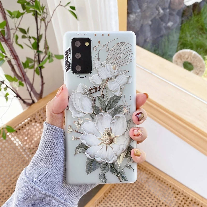 

Чехол для Samsung A71 матовый с цветочным принтом, Белый