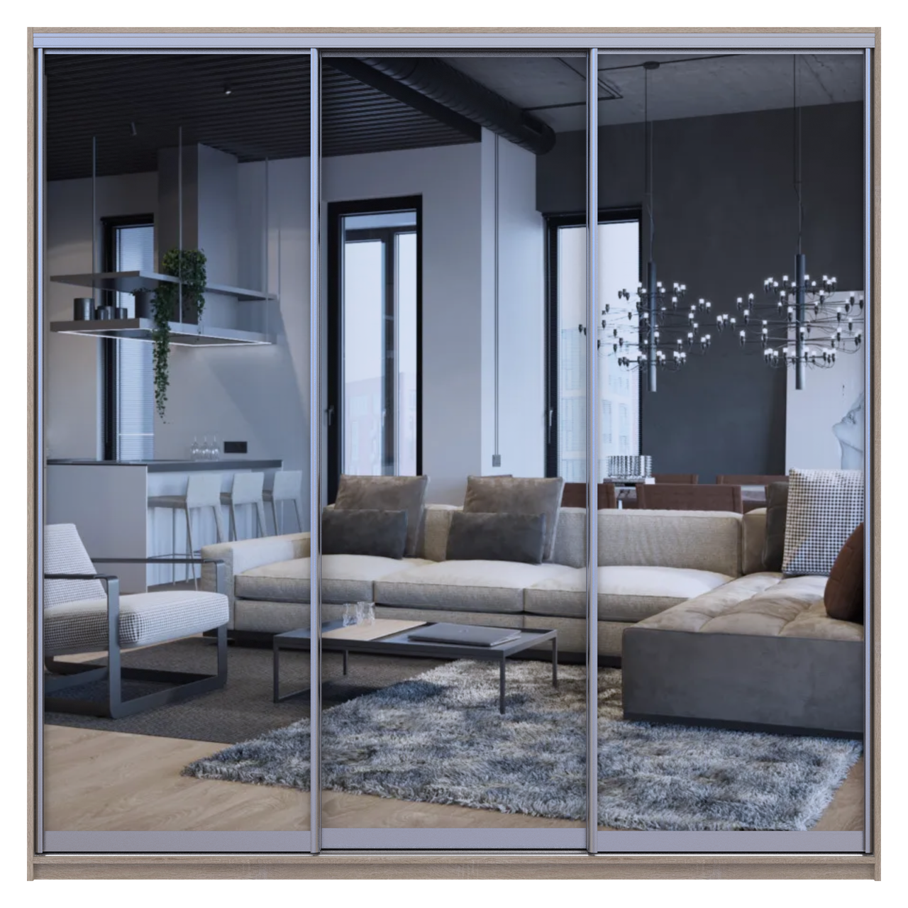 Шафа купе Doros Сіті Лайт Дуб сонома 3 Дзеркала 225х60х225 (42002138) 5