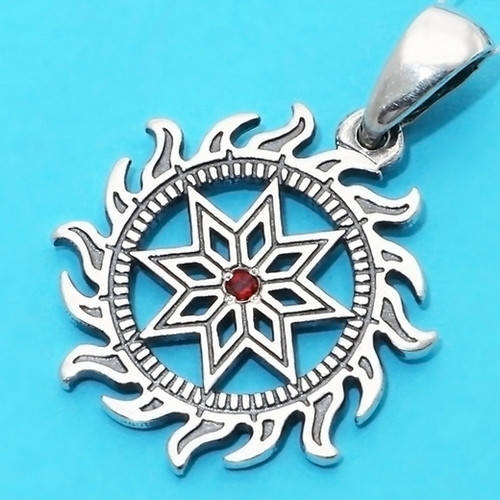 

Алатырь в солнышке серебряный славянский оберег - подвеска из серебра с камнем (22 мм, 3.3 г)