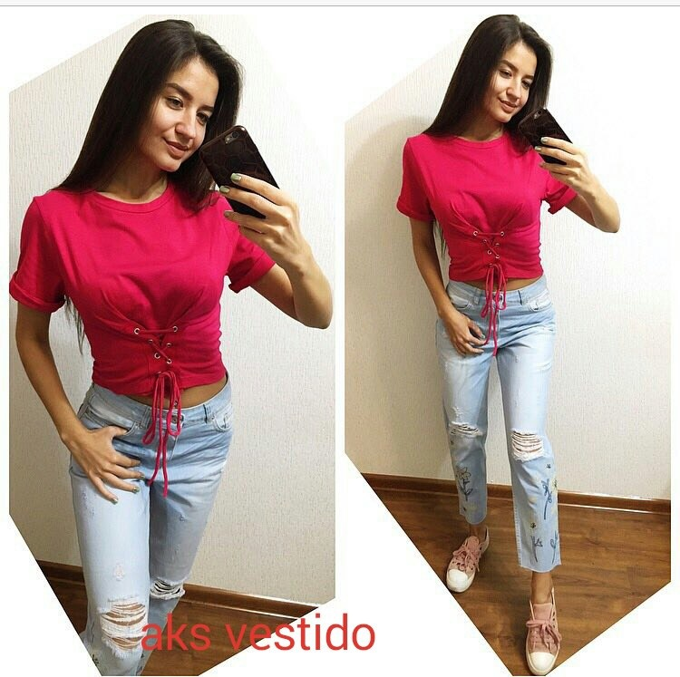 

Футболка женская со шнуровкой 2801 42-46р, Разные цвета