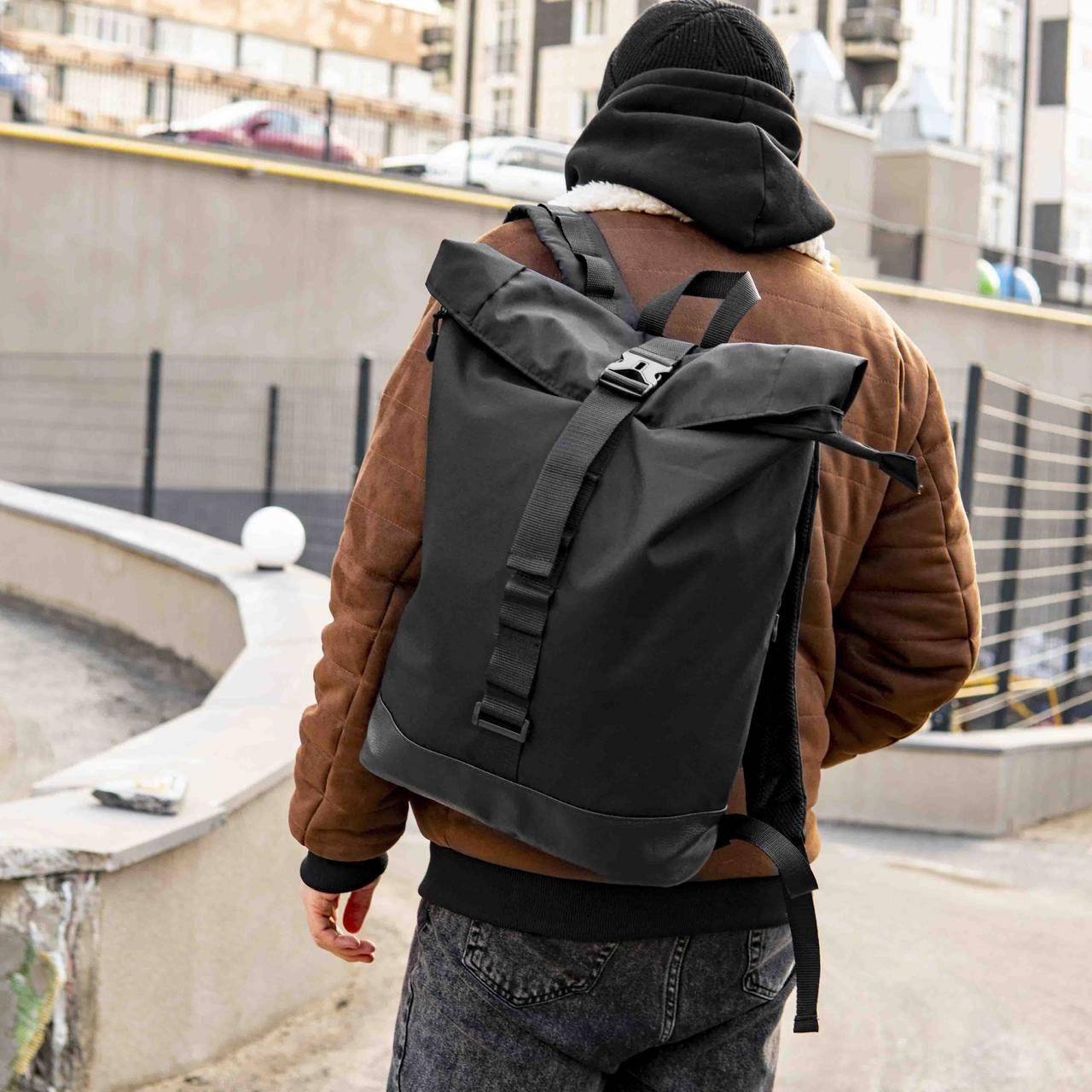 

Ролл топ рюкзак мужской черный ROLLTOP, Стильный городской рюкзак Ролл, Роллтоп рюкзак молодежный, рюкзак