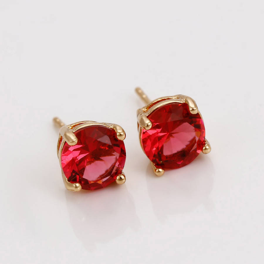 

Серьги гвоздики, Красный цирконий, позолота Xuping, 18К