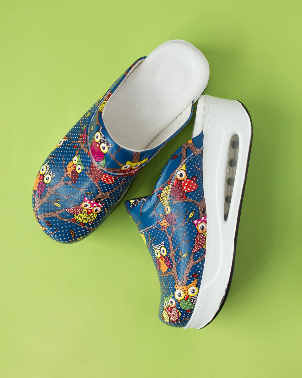 

Медицинская обувь сабо "Совы синие" с подошвой AIR MAX, Синий