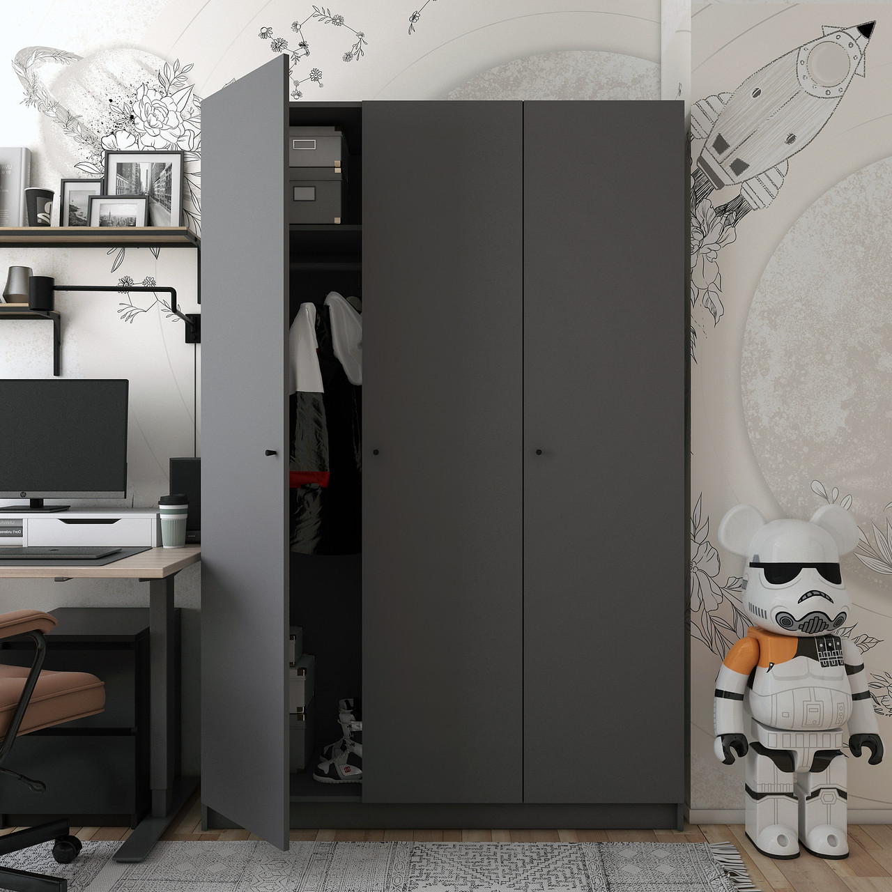 Шафа для одягу Promo Графіт Графіт 3 ДСП 135х48х204 (44900233) 8