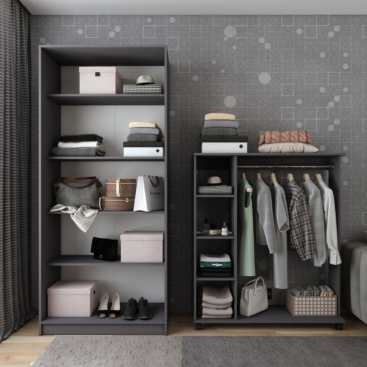 Шафа для одягу Doros Promo з полицями Графіт 2 ДСП 90х48х204 (42005101) 3