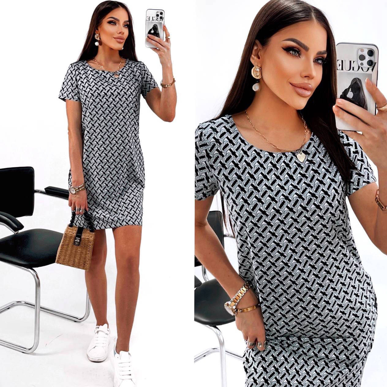 

Женское летнее повседневное платье с коротким рукавом