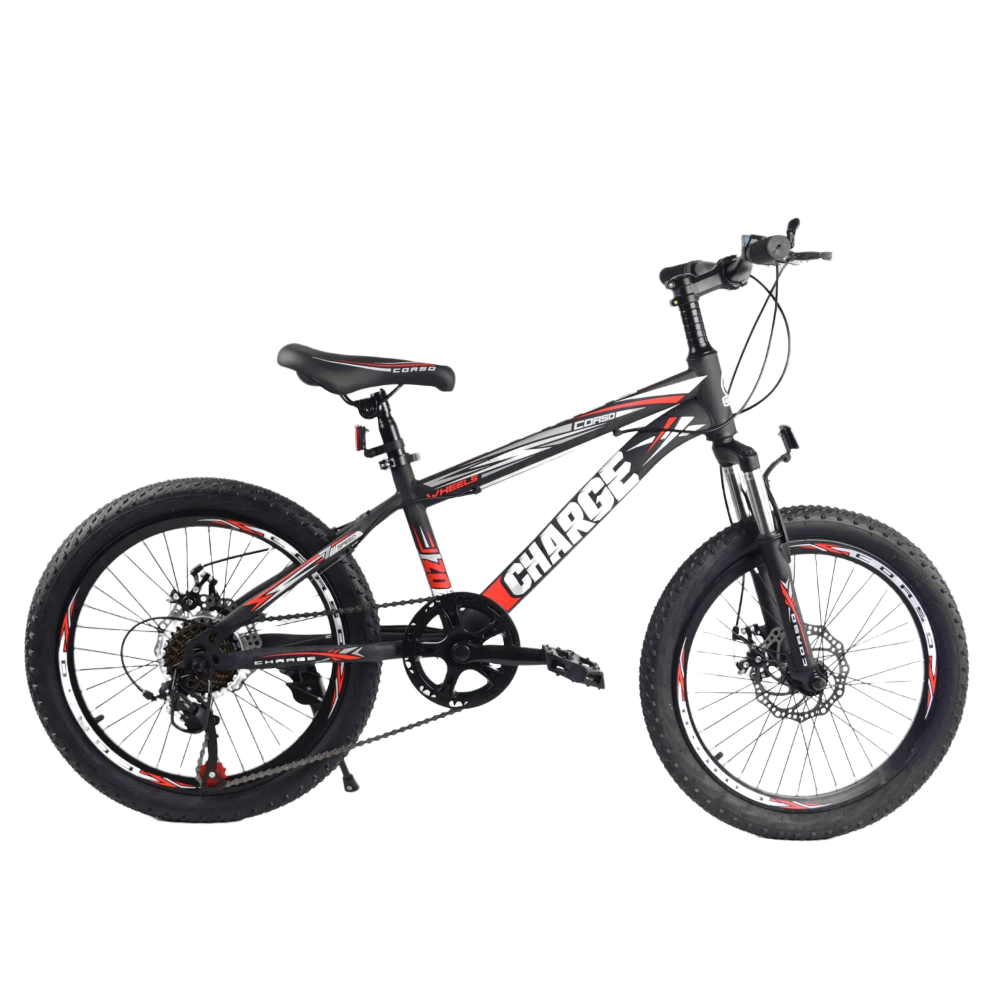 

Детский велосипед спортивный Corso Charge 7-12 лет двухколесный 20’’ Черный с красным