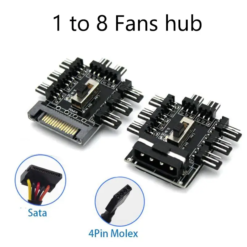 

Переходник MOLEX/SATA на 8 кулеров 3 pin hub кулер fan