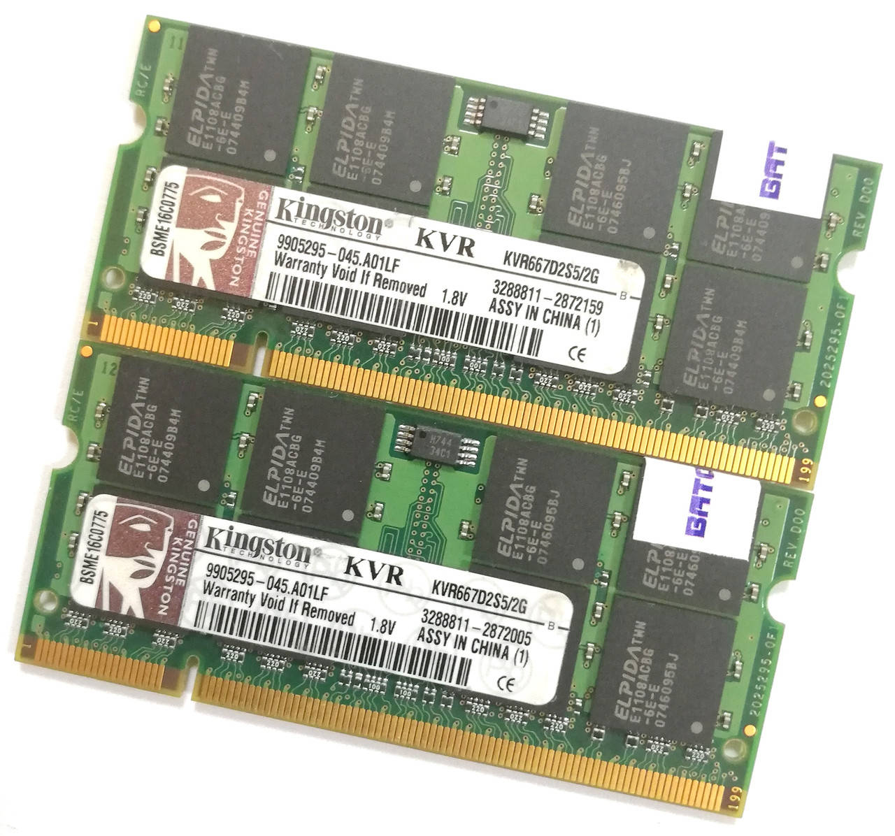 

Пара оперативной памяти для ноутбука Kingston SODIMM DDR2 4Gb (2Gb+2Gb) 667MHz 5300 CL5 (KVR667D2S5/2G) Б/У