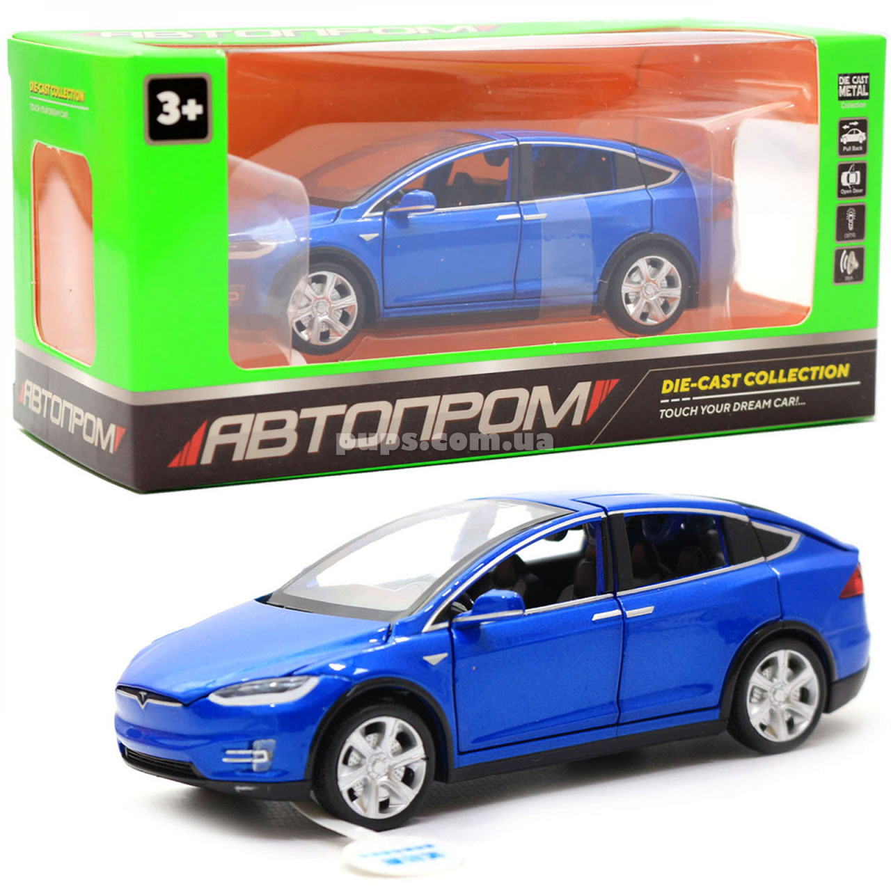 

Машинка игровая автопром Tesla металл, 16, синий, свет, звук, двери открываются (6603)