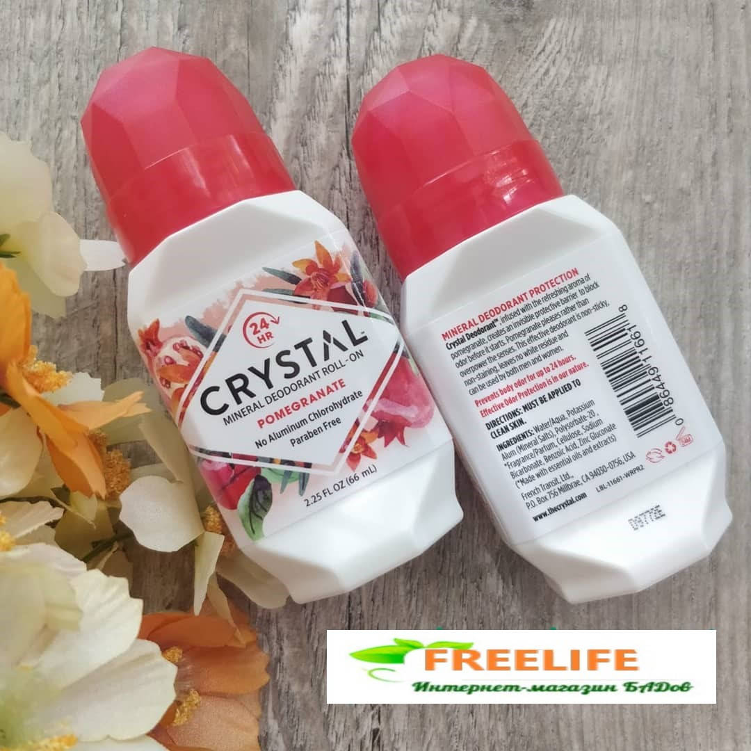 

Crystal Body Deodorant, Натуральный шариковый дезодорант с гранатом, 2,25 жидкой унции (66 мл), официальный,