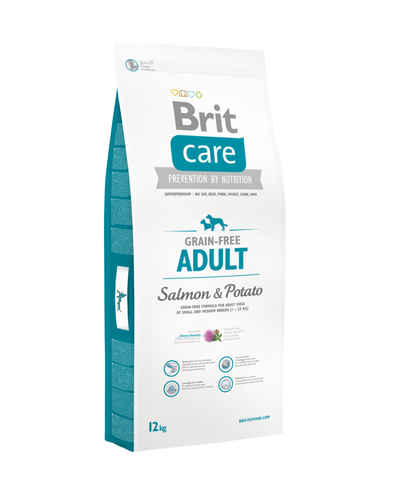 

Сухой беззерновой корм для малых и средних собак Brit Care Adult Salmon&Potato с лососем и картофелем 12 кг.